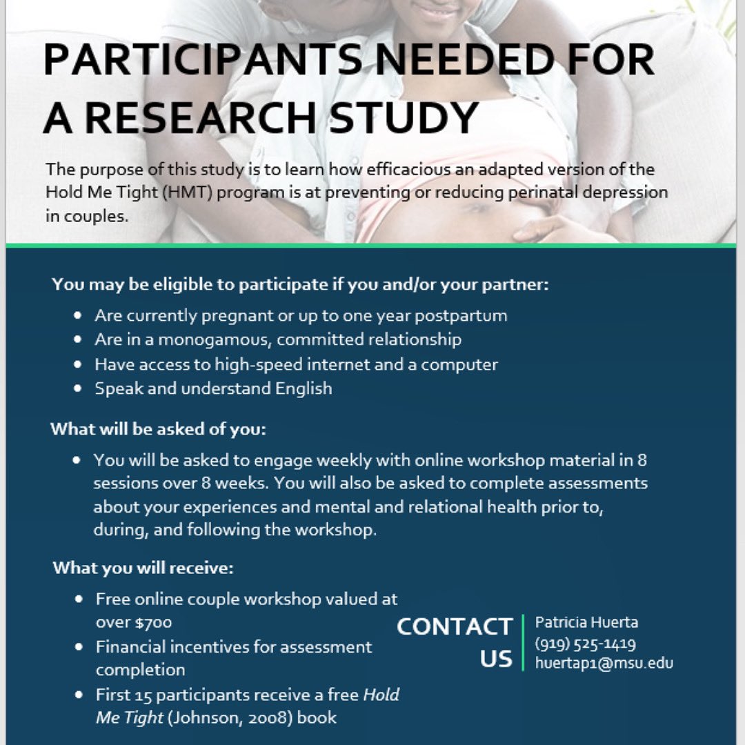 phuerta314's tweet photo. We are currently recruiting pregnant and postpartum couples for a study on an online couples intervention to prevent or reduce perinatal depression! Please send this flyer to anyone who you think may be interested in participating in this study! https://t.co/LA90cU7fcU