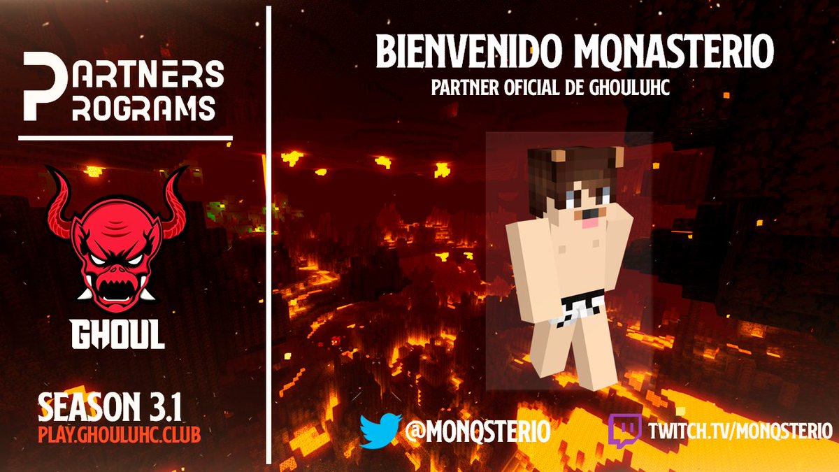 GhoulUHC_'s tweet photo. Ghoul Partners | Season 3.1 

Bienvenido MONASTERIO al grupo de Partners.
Twitch: https://t.co/7qfvzWkidE
Twitter: @monqsterio 
Prefix: Coqueto 

El día lunes 10/04 iniciaremos una beta hasta el día viernes 14/04 apertura oficial. https://t.co/lpP7aNK3sg