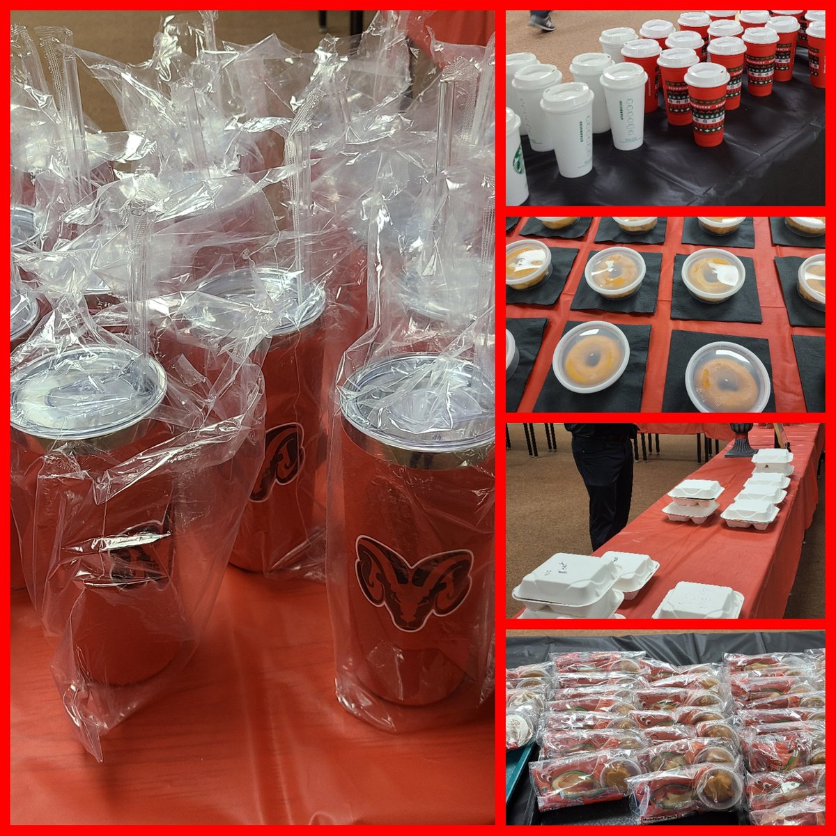 Today PTSA provided <a href="/Starbucks/">Starbucks</a> cups, <a href="/krispykreme/">Krispy Kreme</a> and apple slices for breakfast. Admin served 3 Brothers for lunch and handed out cups with school stuff! It's been nice to be respected and appreciated for who we are... teachers! #RamPride #SuitlandStrong #TeacherAppreciationWeek