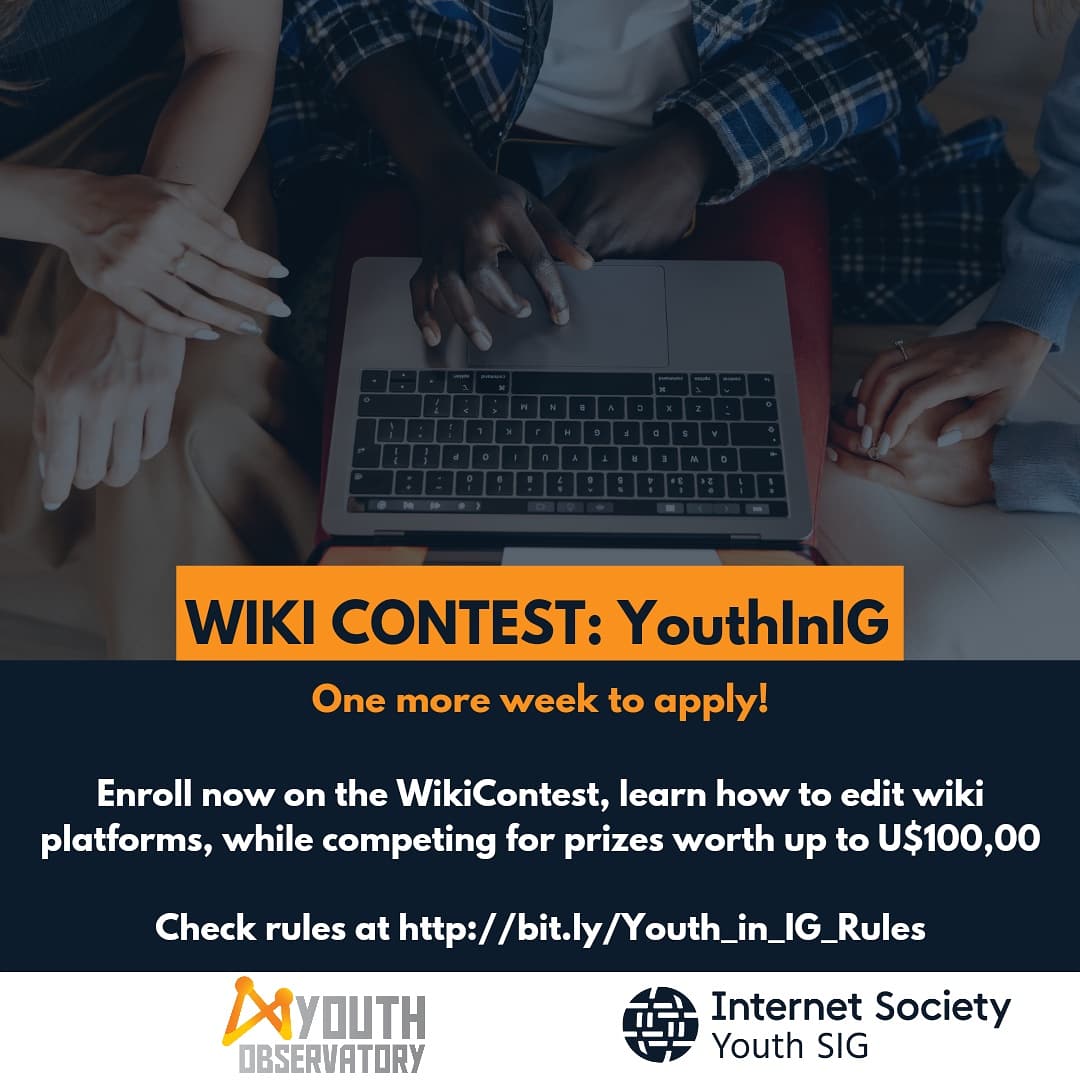 Globalyouthsg's tweet photo. 🎉ONE MORE WEEK TO APPLY! Wikicontest Youth In IG

✍You can register until May 14th, 2021. Coming soon we'll have the introductory webinar where you can learn how to edit articles in Wikipedia.

🏆Prizes available

⚠️ Enroll here https://t.co/07jwexy2dJ https://t.co/QmTJLlmr6U