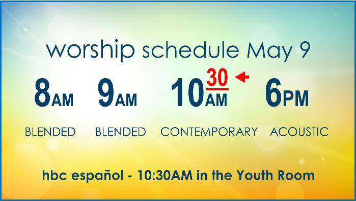 hbctweet's tweet photo. WORSHIP at HBC MAY 2 - CORRECTED - https://t.co/YmfReBqKbi
Oops - corrected graphic this time with correct service times. Sorry. Got your attention, though! Now, please click and read all the wonderful things that are happening at hbc. https://t.co/HbcdsapvgR