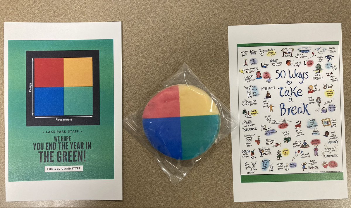 JZedrow's tweet photo. “Wrapping” up the year of @LPLancers #SEL efforts with Mood Meter cookies and 50 Ways to Take a Break! @rulerapproach https://t.co/b1t7A1FjXZ
