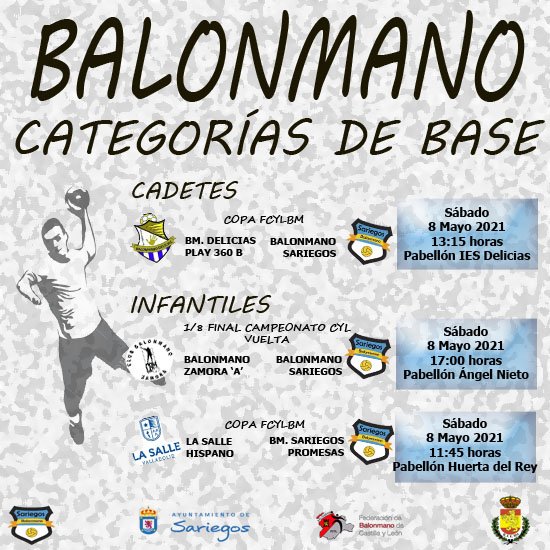 BSariegos's tweet photo. 🚨🤾🏻 FIN DE SEMANA 🤾🏻🚨

Sábado cargadito de partidos, todos a domicilio

📌 Infantiles 1° año en Huerta del Rey ante La Salle.
📌 Cadetes en Delicias ante BM. Delicias 
📌 Infantiles 2°año en Ángel Nieto ante BM. Zamora.

Suerte a todos!

#balonmano #sariegos #base https://t.co/l13gYE5aVK