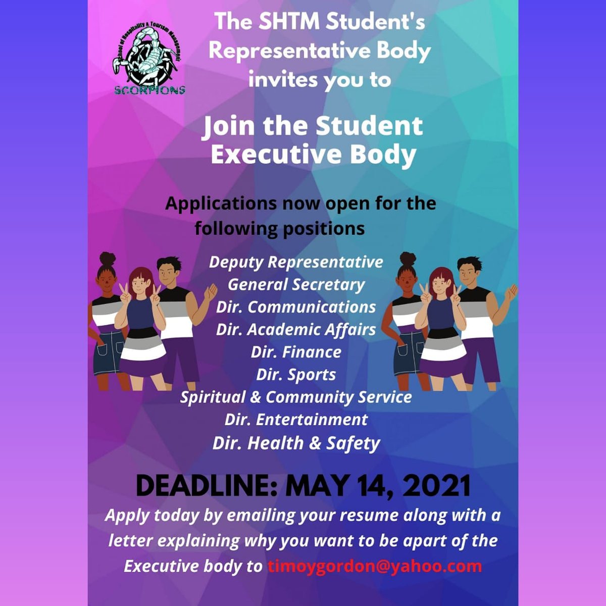 UTStudentsUnion's tweet image. Apply to be apart of the dynamic team of the SHTM students Representative body,  for the new academic year 2021/22!! 
Serve your school and its students to see a  positive change that's beneficial to all! 
Dont wait, apply today! 

#StudentRep   #SHTM #UtechKnights #StudentsUnion