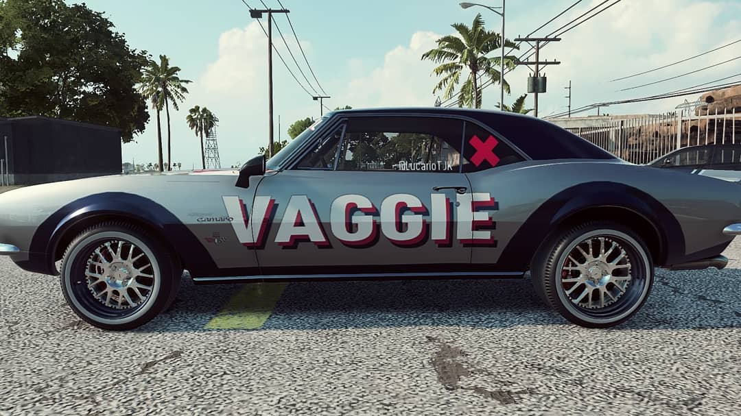 LucarioTJK's tweet photo. My Vaggie '67 Camaro is updated.  I've tweaked her ribbons, chest, waist and arm sleeves.
New background behind Vaggie, new rims, and showing off the Red Backfire and Blue NOS.
#vaggie #hazbinhotelvaggie #vaggiefanart #chaggie #chaggiemonth #rainbowmoth @L0Litsmonica @VivziePop https://t.co/7OvcBvJLsI