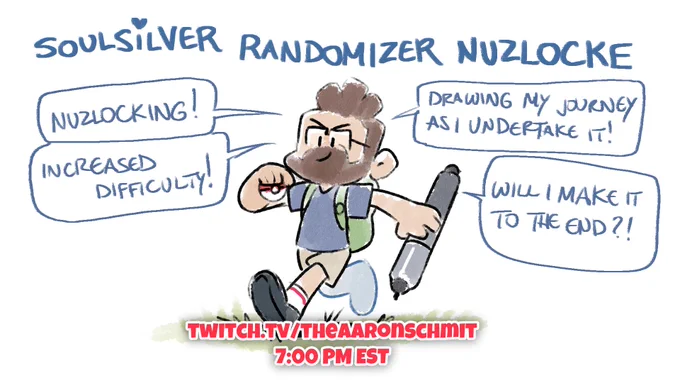 SOULSILVER RANDOMIZER NUZLOCKE &amp; DRAW
Tonight at 7:00 PM EST!!!

I'll be undergoing an unknown journey across Johto and Kanto to be the very best, as well as draw every step of the way on my stream! Hope to see you all there! 