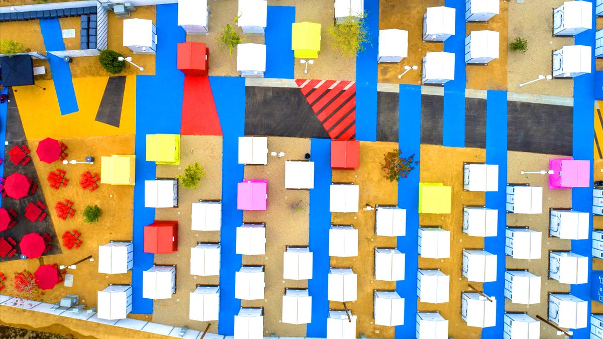 .<a href="/LehrerArchLA/">Lehrer Architects</a> has built a colourful village of micro homes to provide homeless housing in LA: at.dezeen.com/3xQFuqU