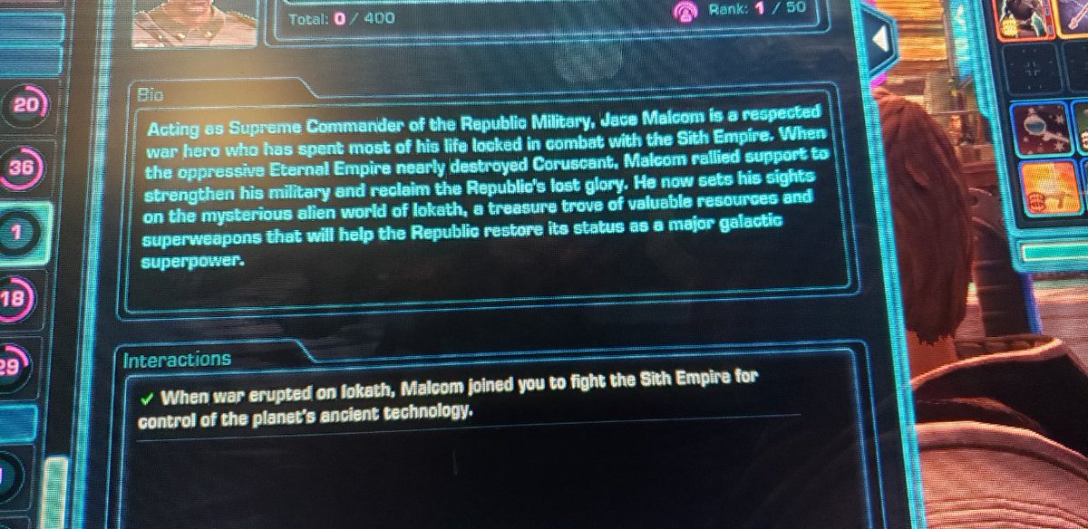 CovertChristo's tweet photo. Omg they finally fixed it! I hope it retroactively makes the game understand I sided with the Republic and Malcom isn't dead. Theron saying he lost a parent was bone-chilling when he and I both watched Acina go out in flames. Thank you @SWTOR for the fix! https://t.co/JjNlFdscur