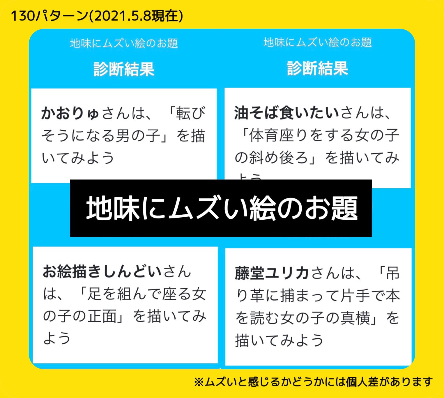 かおりゅ 地味にムズい絵 のお題がランダムで出てくるやつ作りました 得意なポーズやアングルばかり描いちゃう癖があってお悩みの方には勿論 単にドmな絵師さんにもオススメです T Co Jhmdfnvgz1 ムズいと感じるかどうかには個人差が