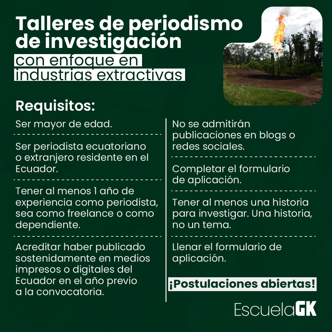 GKecuador's tweet photo. La #EscuelaGK, con el apoyo de PADF, capacitará a 45 periodistas para que amplíen su cobertura en temas sobre industrias extractivas y medioambiente. 🌿

🗓 La convocatoria estará abierta hasta el jueves 13 de mayo a las 12 del mediodía.

➡️ https://t.co/J9S0r9DS5c

#BecaGK https://t.co/fvJ2cIXK2Y