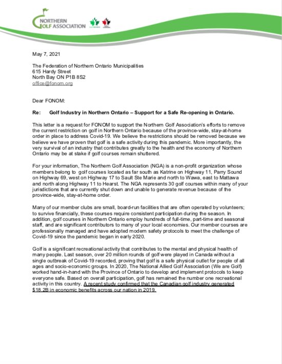 golf_nga's tweet photo. Formal letter from the NGA regarding the golf industry in Northern Ontario.

Please read and share.

Thank you.

@TheGolfOntario @GolfCanada 

#GolfNGA #GolfOntario #GolfCanada #GolfIsSafe https://t.co/7WOaacAgub