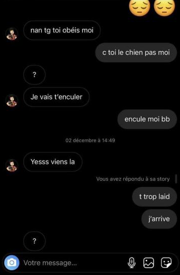 Bon ça ne l’a pas vraiment dérangé et ils ont continué à se parler (beaucoup via Snap) de manière toujours aussi ambiguë alors qu’il savait pertinemment qu’elle avait 13 ans (lui 20 on le rappelle)