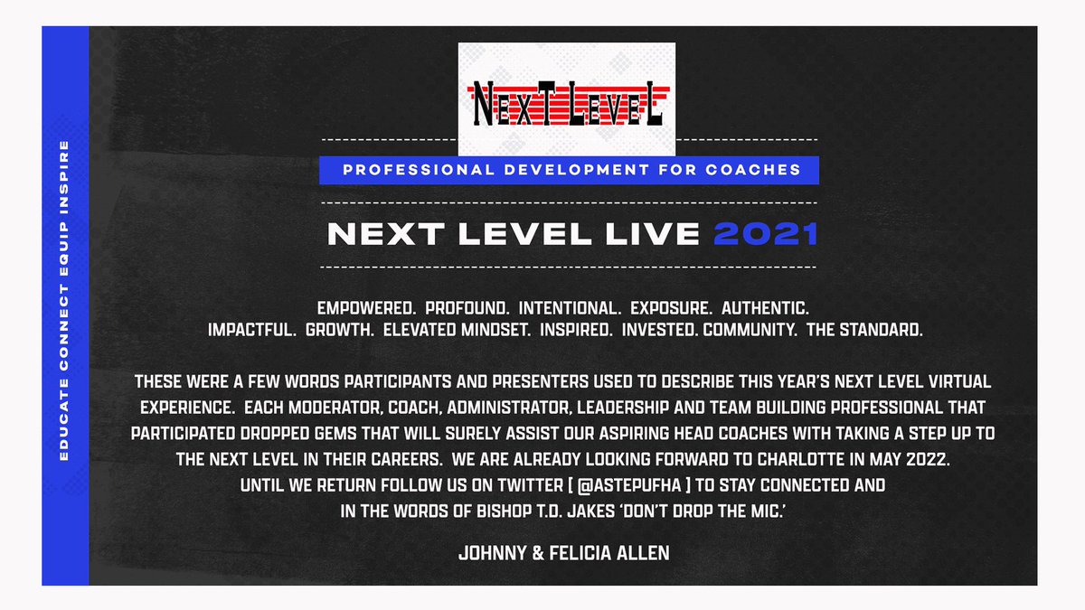 AStepUpFHA's tweet photo. Helping coaches make their dreams come true is always the goal for us & we are incredibly grateful that we were able to achieve that goal at #NextLevelLive21
An Expression of Gratitude from @AStepUpFHA Co - Founders.
@fhallallen & @JohnnyTAllen https://t.co/frLHJrECmZ