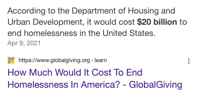 How much would it take to end homelessness in America?  Answer: $20 Billion  What is Dogecoin&rsquo;s Marketcap