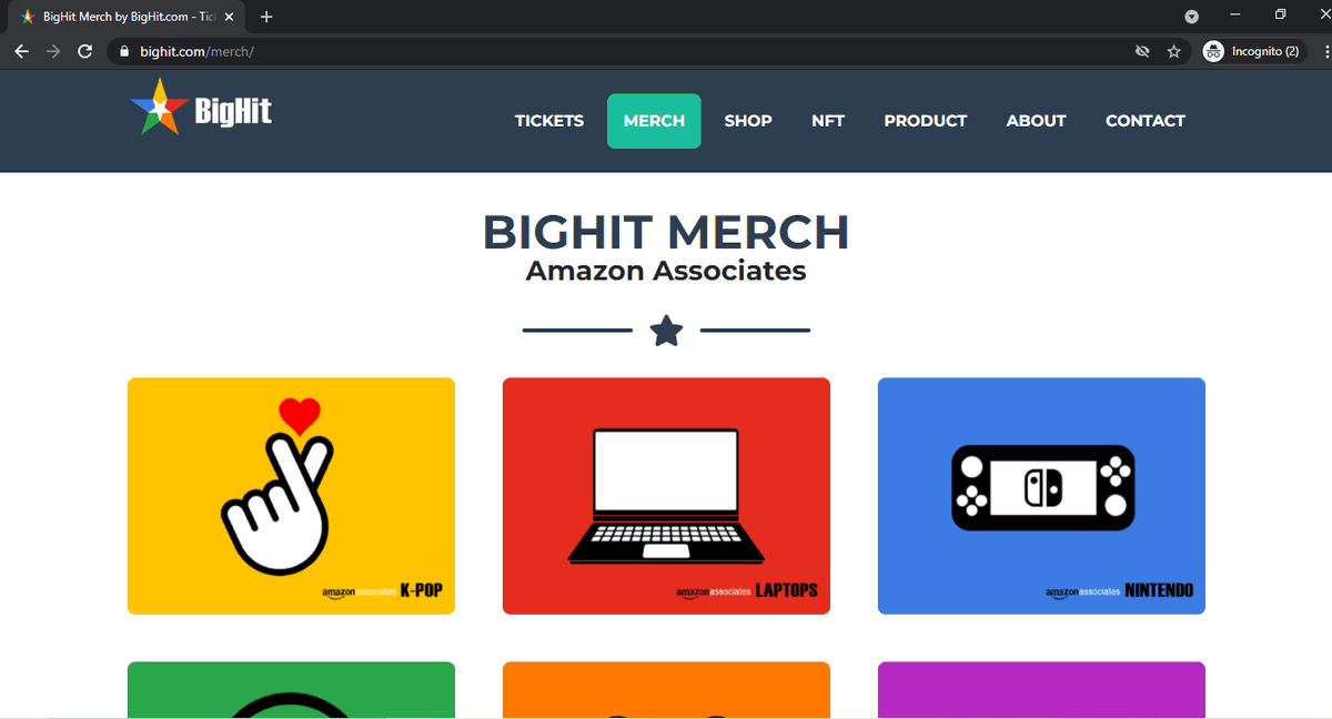 BigHitTickets's tweet photo. https://t.co/gLrxA3WRKa is an Amazon Associate. Check out our BigHit Merch page to see what categories we're associated with.
https://t.co/zUYR96xGiy
#BigHit #BigHitMerch #BigHitTickets #BigHitNFT #BigHitShop #BigHitDomains #BigHitWebs #Merchandise #Amazon #AmazonAssociates https://t.co/Jf8jeQwvFe