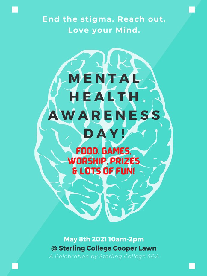 SterlingCSports's tweet photo. Make sure to take some time tomorrow to check out the Mental Health Awareness Day on Cooper Lawn starting at 10:00 AM! There will be a games, prizes, and food provided by @SCwarriorsSGA #MentalHealthMonth #SwordsUp https://t.co/K4tOoRGu76