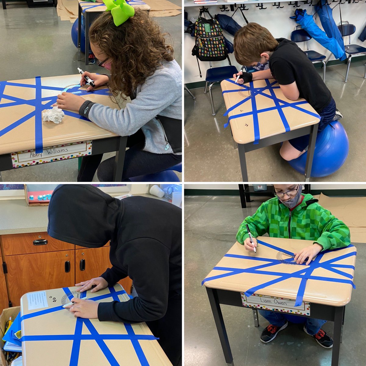 halliesmills's tweet photo. Today we measured angles on our desks. Writing on our desks was a novelty and something we hadn’t done so it was highly motivating! #4thchat #moedchat https://t.co/wcuOpyl1VF
