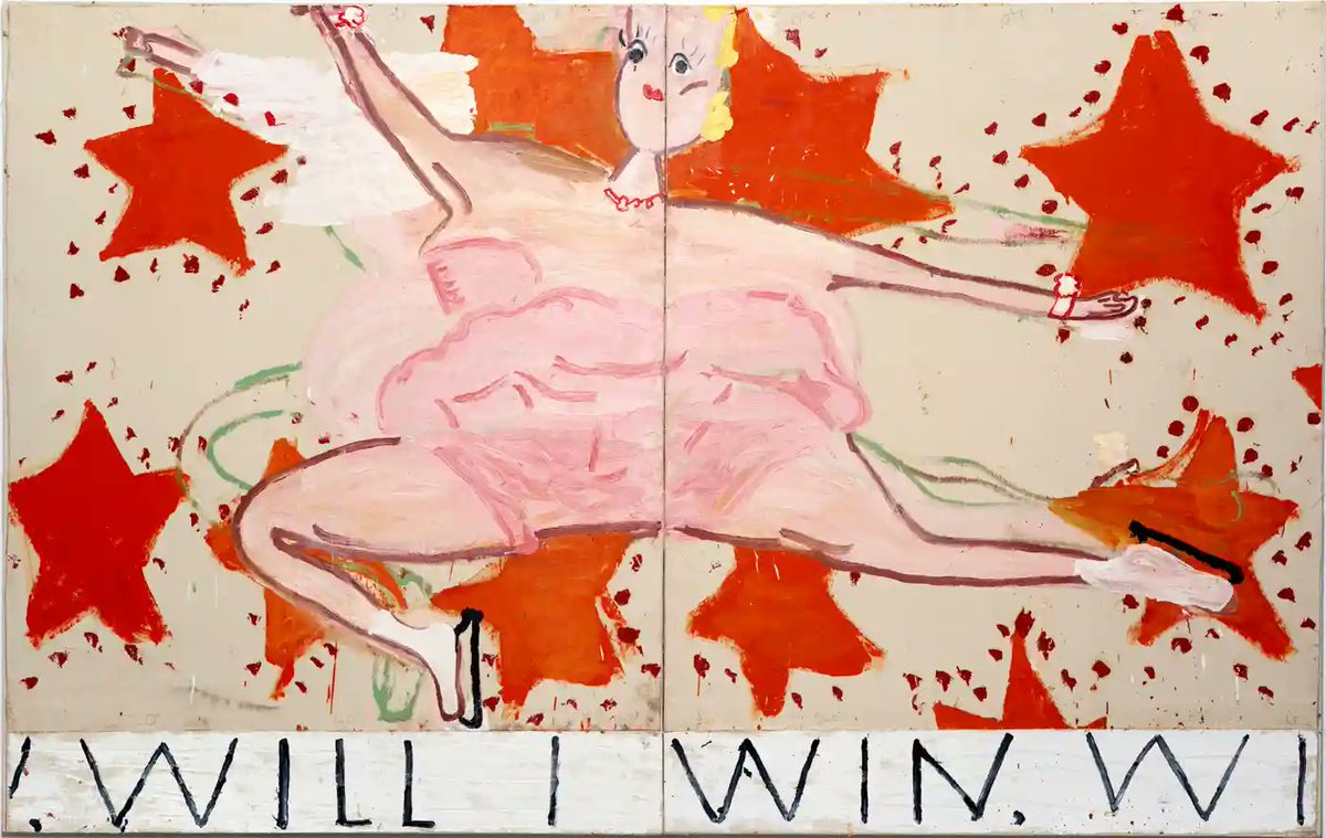 Rose Wylie, Pink Skater (Will I Win, Will I Win), 2015