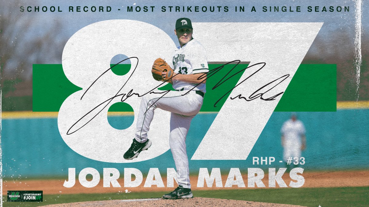 UpstateBSB's tweet photo. 𝑹𝑬𝑪𝑶𝑹𝑫 𝑩𝑹𝑶𝑲𝑬𝑵 ✅

With his fourth strikeout of the night, Jordan Marks has set a new school record for strikeouts in a single season with 87!

#SpartanArmy ➡️ #JoinUP https://t.co/52BWGpl1D9