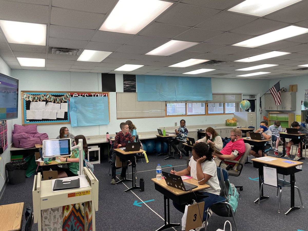 Beulah_ES's tweet photo. Mr Gibson &amp; @TatMaylor were challenged to a Battle Royale through Blooket covering multi digit multiplication by @bes_kgibson 5th graders today. 

#ECSDFL
#FSA Prep https://t.co/6VPVFpLlda