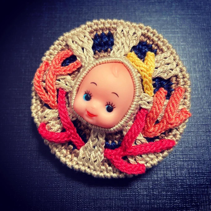 輪入道の赤ちゃん。(ブローチ)#編み物 #crochet #輪入道 #妖怪 #yokai #japanesemonster 