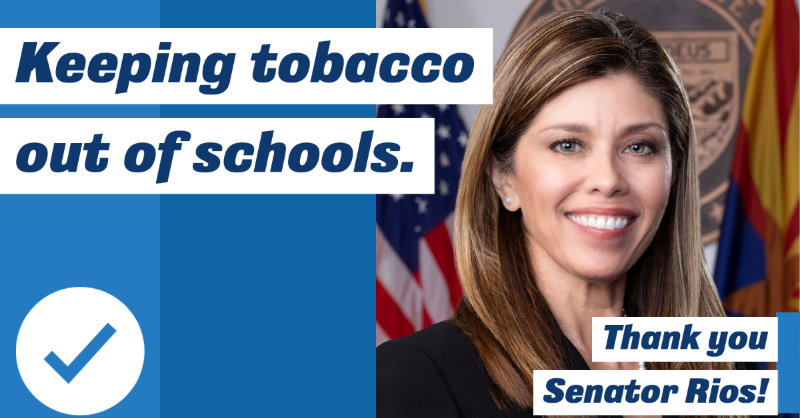 ASFAorg's tweet photo. Thank you Senator Rebecca Rios for supporting the prohibition of all tobacco in our children’s schools and for allowing our local leaders to regulate the sale of tobacco near our schools. @rios_rebecca