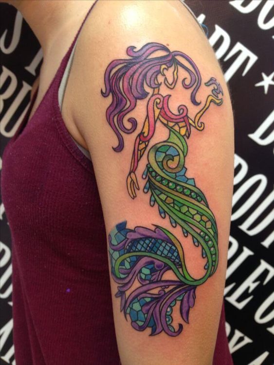 Mermaids are popular tattoo designs today, and not just for Disney fans. The mythological figure from the sea has always fascinated people and cast a spell over them. When worn on the skin, it can have different and even quite opposite meanings.