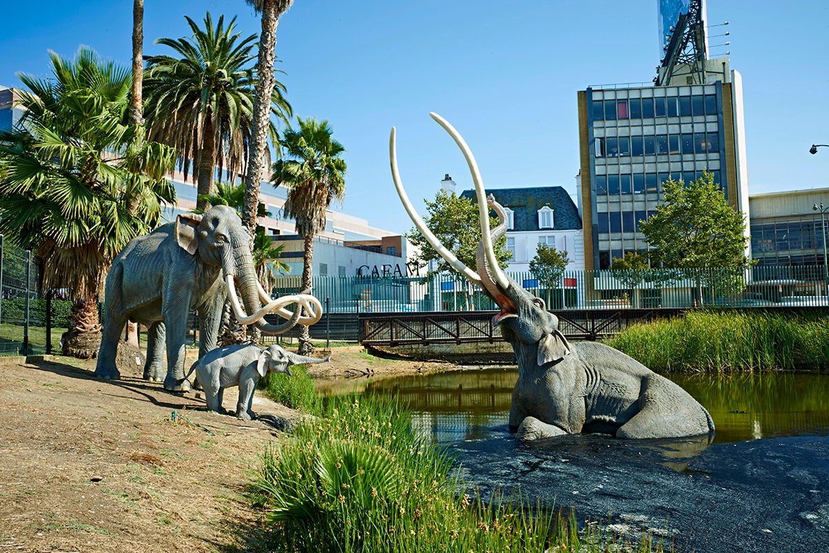 The Lake Pit family in front of the Tar Pits Museum.