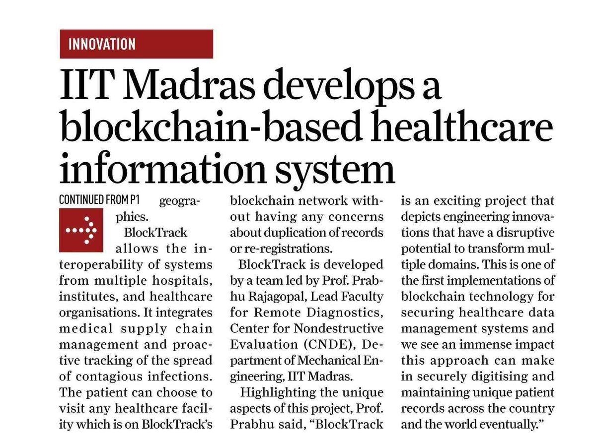 FGCTweets's tweet photo. #IITMadras Researchers Develop #Blockchain-based #HealthcareInformationSystems for #MobilePhone #Apps 
@EduMinOfIndia @iitmadras #CSR https://t.co/a0Sddte7YX