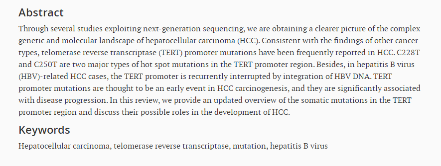 HepatomaRes's tweet photo. #HCC #HBV #MUTATION #telomerase #reverse #transcriptase Telomerase reverse transcriptase promoter mutations in hepatocellular carcinogenesis: https://t.co/AMSPQ5yukV. @liver_cancer @casadei_gardini @gblevisandri @myliverexam @aballay_gabriel @a_perrakis
Welcome to read and share! https://t.co/HTO0QfixN9