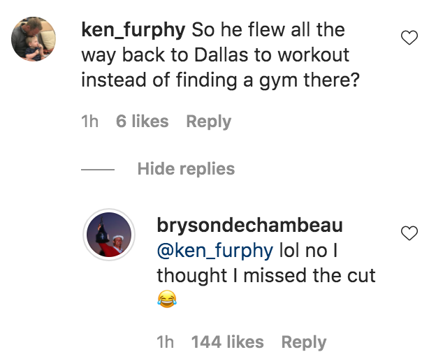 dylan_dethier's tweet photo. Bryson DeChambeau shot 74 this morning at the Wells Fargo and thought he missed the cut, so he flew back to Dallas...

...and now he has an 8:10 a.m. tee time in Charlotte to get back to https://t.co/hfMCWPwZTE