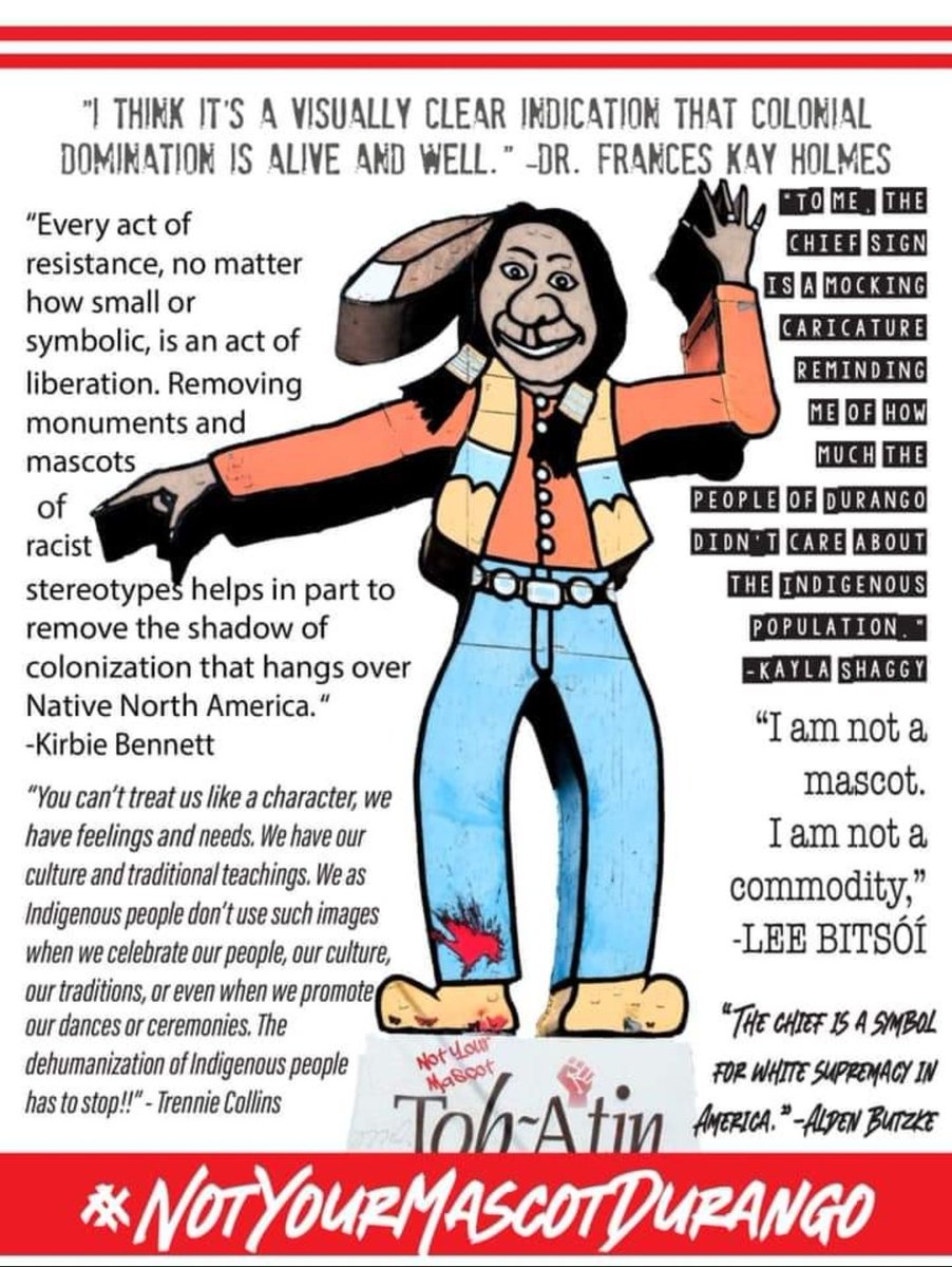 Indigenous organizers in Durango have made this image to be distributed as a poster and sticker to help educate others and raise awareness about the racist caricature sign at the Toh Atin Gallery. They reached out to me have a quote of mine on the image, I was happy to oblige.