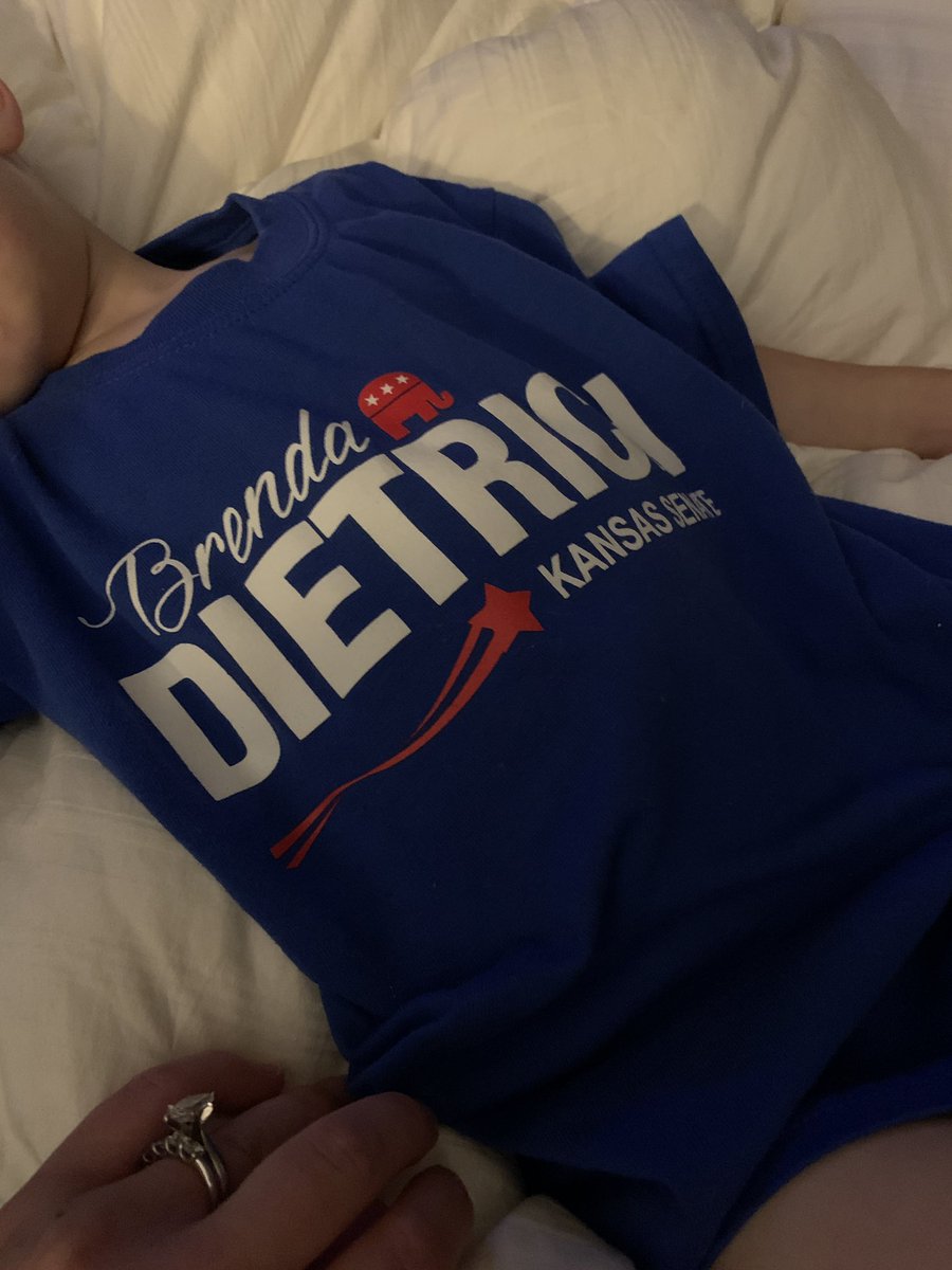 MandyJoRoe's tweet photo. On what many hope is the last day of the #ksleg session, #WARIII picked out @SenDietrich jammies. #kslegkid #kansasboy #mamasboy https://t.co/PfaYizxkph