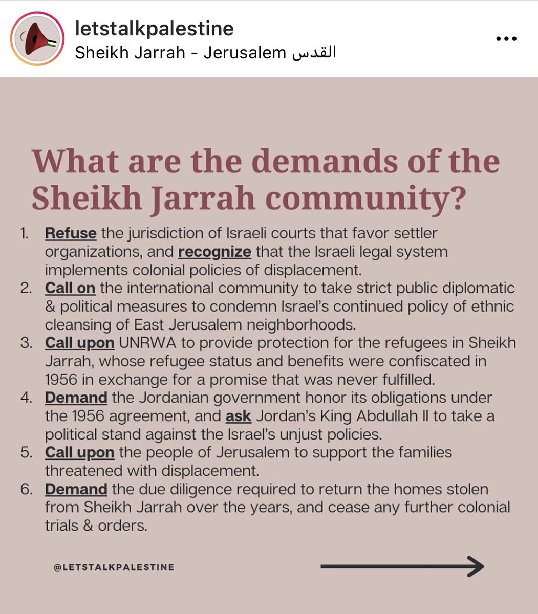 Freedom to Palastine  #SaveSheikhJarrah Important ! Open the thread these pics are from : @/letstalkpalestine on ig . thank you for the excellent resources .