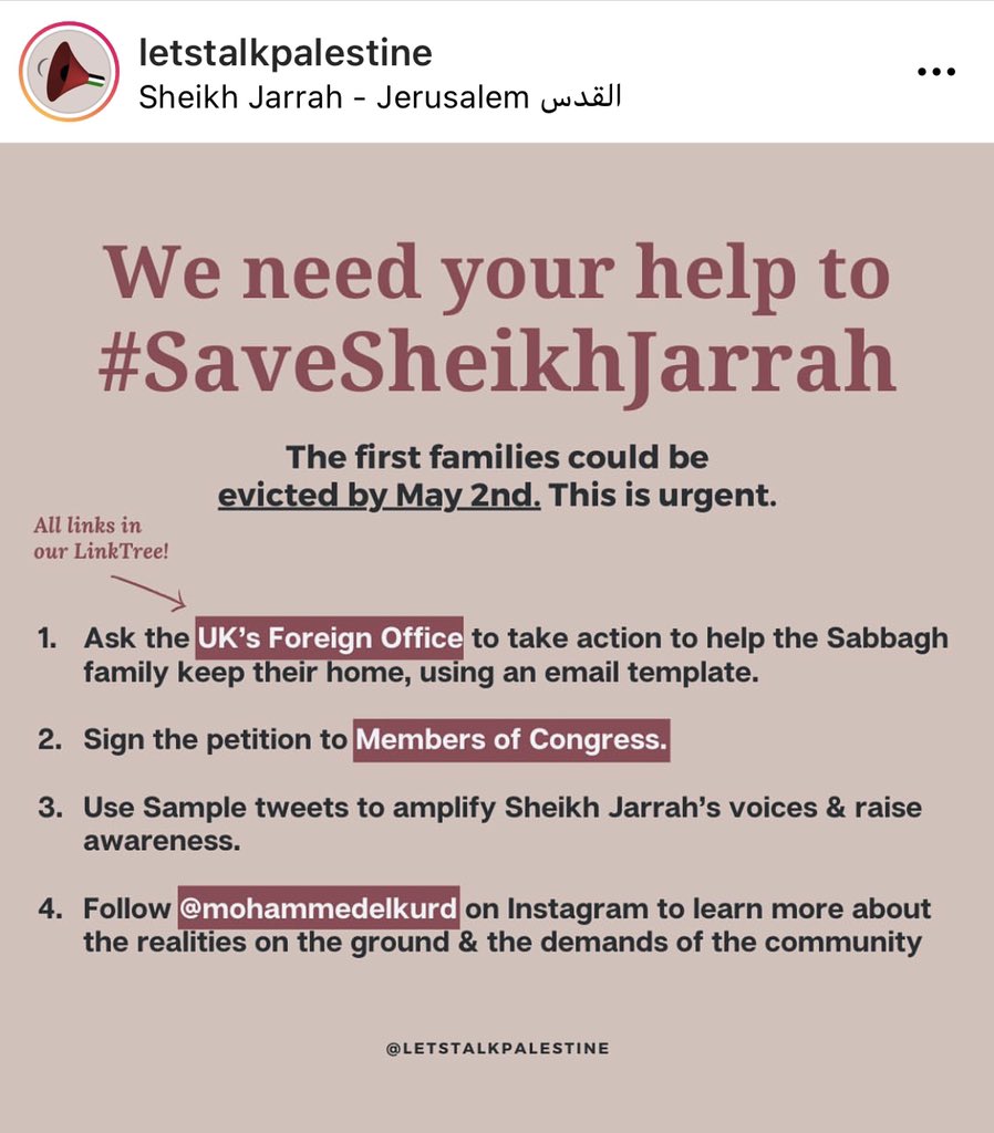 Freedom to Palastine  #SaveSheikhJarrah Important ! Open the thread these pics are from : @/letstalkpalestine on ig . thank you for the excellent resources .