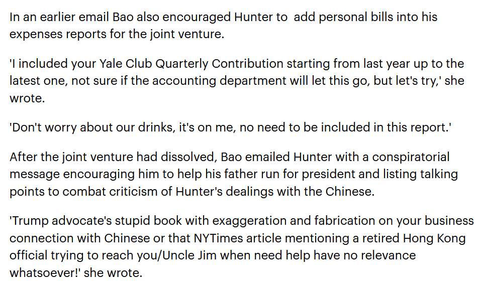Bau even implicated Hunter by adding his personal expenses onto expense reports & submitting them. Of course telling him afterwards to that he is 'implicated' in it!