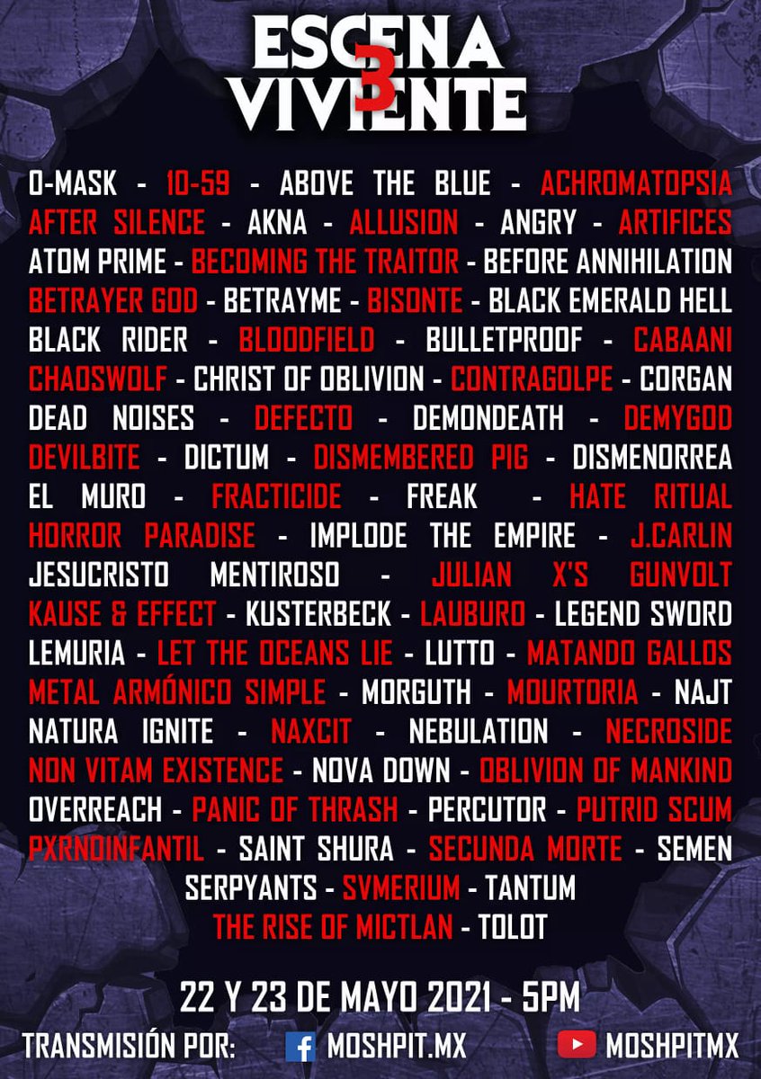 mxrock_'s tweet photo. 22 y 23 de Mayo/21 a través del canal de #YouTube de @moshpitmx
Regresa la #EscenaViviente en su tercera Edición
#MetalMexicano #MXROCK #ApoyaATuEscenaLocal https://t.co/veF1YNDXUr