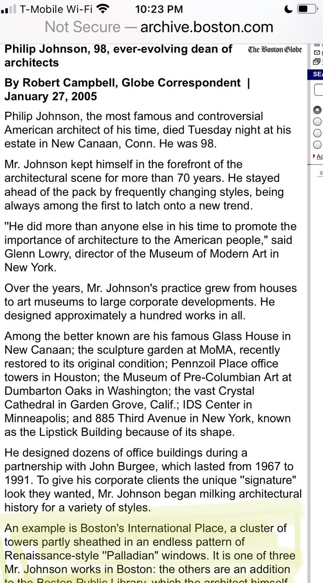 GraceJansen2's tweet image. A fun take on Palladian windows. Check out what the @BostonGlobe ‘s Robert Campbell wrote about Phillip Johnson’s Boston building International Place. These are nicer words than I recall from the ‘80s. #EndlessPattern