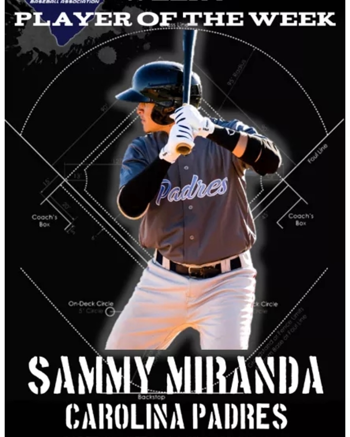 ligaince's tweet photo. Congratulations to Carolina Padres' Sammy Miranda, PBA's Week 7 Player of the Week - Western Division. Sunday, Sammy was 3-4 with 1 RBI and a .750 batting average. Congratulations and thank you for being part of the PBA! #PBAStrong #PBAFamily https://t.co/TCElP1daHg