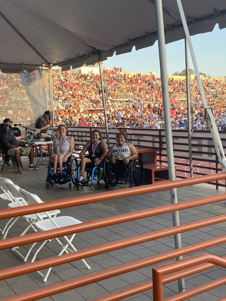 LeaderHarper's tweet photo. What an amazing day at the UIL State Meet for @ChelseaStein19 State Champion in the 100 meter wheelchair and a new state record 18.74!! Chelsea also placed 2nd in the 400 meter wheelchair! We are so proud of you!! @KCGirlsTrack @KCTrackFieldBC @KleinCollins https://t.co/kIuevlBzup