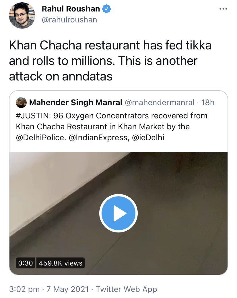 Today in the moral flexibility of Abhishek gobarsingh Asthana. His boss thinks Khan Chacha restaurant must be owned by a Muslim so the passive aggressive bigotry QT. Turns out it was a Hindu. So dedh futiya is sent on damage control duty to praise black marketers. 