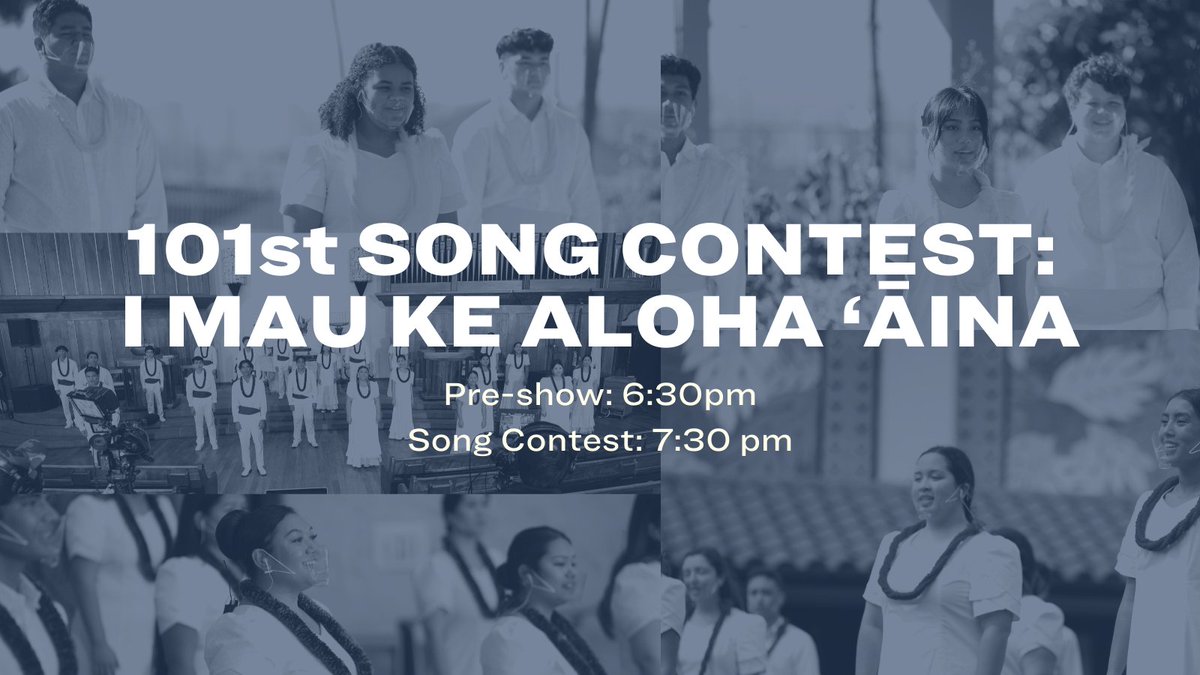 KSNews's tweet photo. In one hour our 101st Song Contest celebration begins on @HawaiiNewsNow K5. Follow @kskcampus for live updates throughout the show and tag us if you're tuning in! You can also vote for your audience favorite at https://t.co/CJopK7jDIM 💙 I Mua! #KSSong #SongContest101 https://t.co/VKTvQDFR6Y