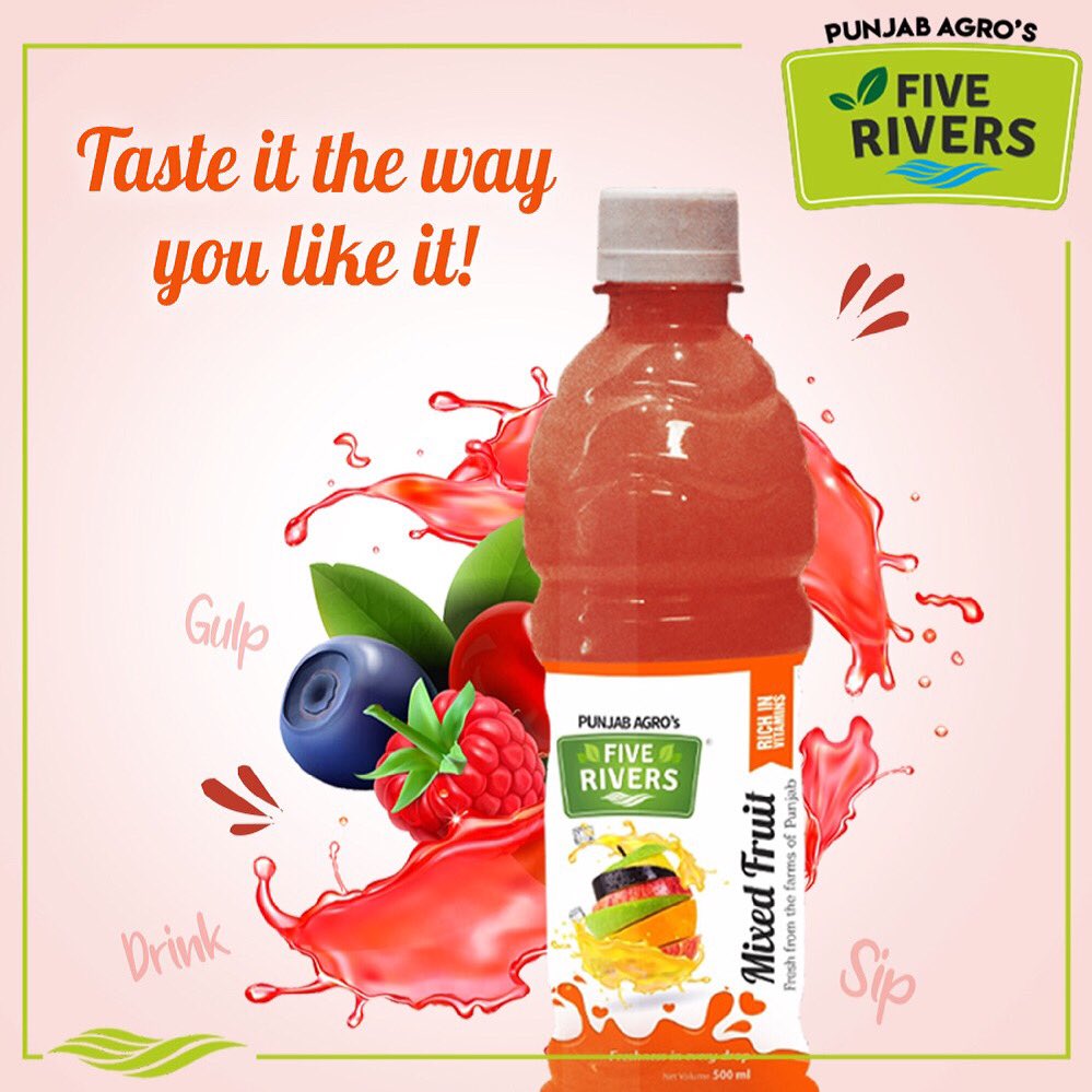 Punjab Agros' Five Rivers on X: Gulp, Drink, or Sip to enjoy fruity  goodness in every sip of Five Rivers' Mixed Fruit Juice to live a pure and  natural life.🍹💕 #fiverivers #mixedfruitdrink #