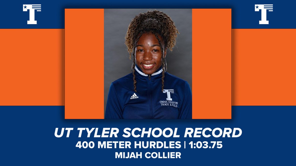 uttylerpatriots's tweet photo. TRACK | SCHOOL RECORD ALERT!

Mijah Collier qualifies third in the 400 meter hurdles for @UTT_XCTF with a school record time of 1:03.75, breaking her previous best mark earlier this season at the Bobcat Invitational!

#TYLERMADE https://t.co/XHYLGD0B4n