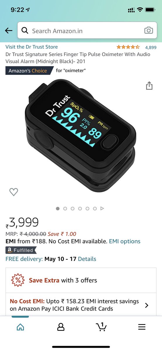 sat2405's tweet photo. Sad to see, some organisation turning crisis into opportunity.the price of this oximeter increased from 2500 to 4000 in 1 month.
@drtrustin @amazonIN @amazon #IndianMedicalServices #IndiaFightsCOVID19 https://t.co/5GWOjkrKNs