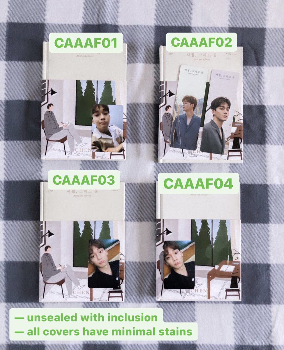  [CHEN] 1st Mini Album - April And A Flower (Flower Version)• CAAAF01: Php 270 + LSF• CAAAF02: Php 250 + LSF• CAAAF03: Php 270 + LSF• CAAAF04: Php 300 + LSF wts lfb ph exo kim jongdae chen aaaf[ #neoshop_onhands]