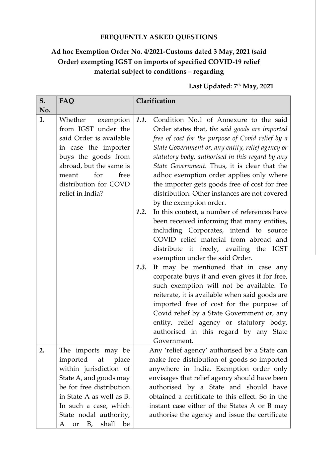 CBIC on X: &ldquo;Frequently Asked Questions on Ad hoc Exemption Order 