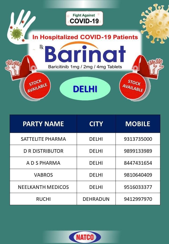 Thread 1/3Barinat (Baricitinib) stockists of  #NatcoPharma in various parts of India as on 8 May 2021 #barinat #baricitinib