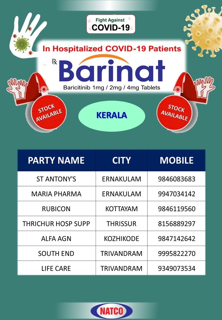 Thread 1/3Barinat (Baricitinib) stockists of  #NatcoPharma in various parts of India as on 8 May 2021 #barinat #baricitinib