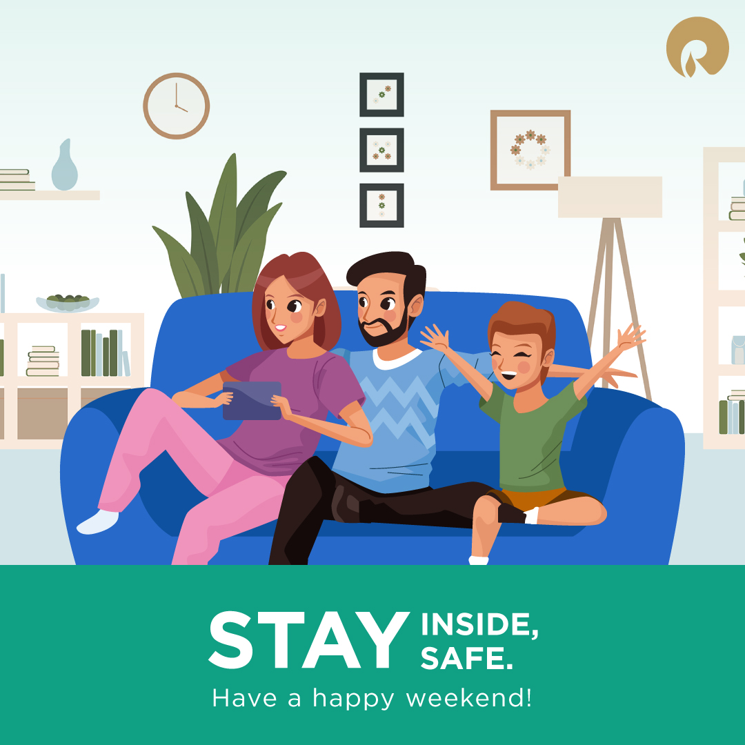 RILCampus's tweet photo. We hope you have a safe stay-in weekend!
Take care of your health and those around you!
Take some time out for yourself, and relax.
#RIL #Reliance #RILWayofLife #RelianceIndustriesLimited #HaapyWeekend #StaySafe https://t.co/SxMF0fRniE